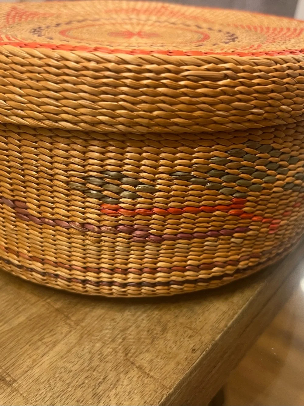 Vintage Handwoven Decorative Round Basket with Lid